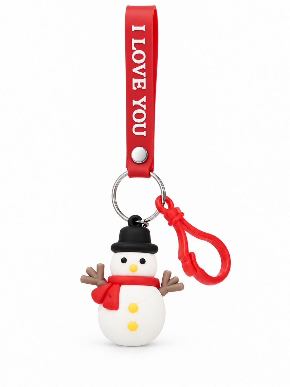 Decorated Snow Man Rubber Red Bow Coquette Girl 6" Keychain Key Bag Charm